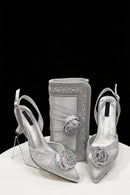Elegant Sliver Sandals for Simple And Versatile Exquisite Party Shoes And Bag Set