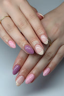 Pink/Purple Nails Patches for Sweet Girls 24Pcs Short Round Press On Nails Polka Dot French Nails Art