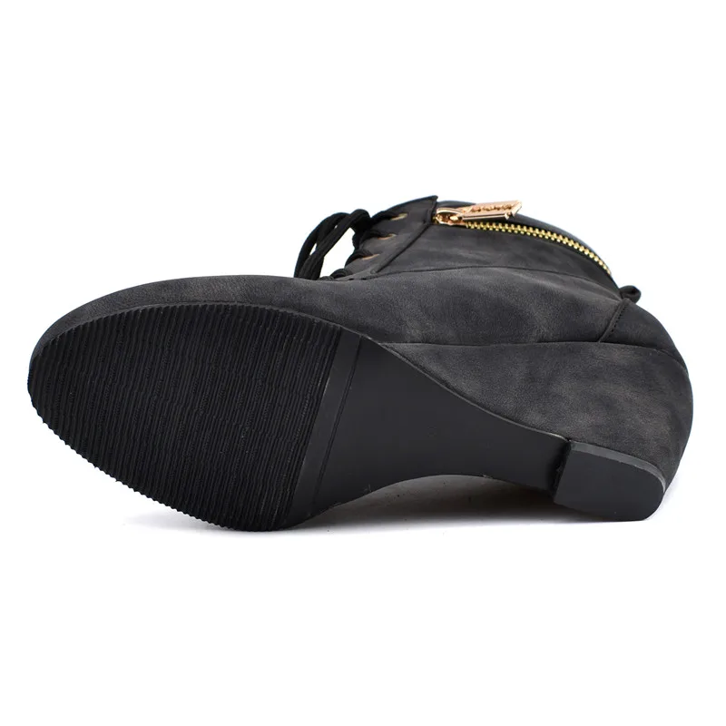 Winter Women snow Boots Round Toe Wedge Ankle Boots For Women Shoes High Heels Women Motorcycle