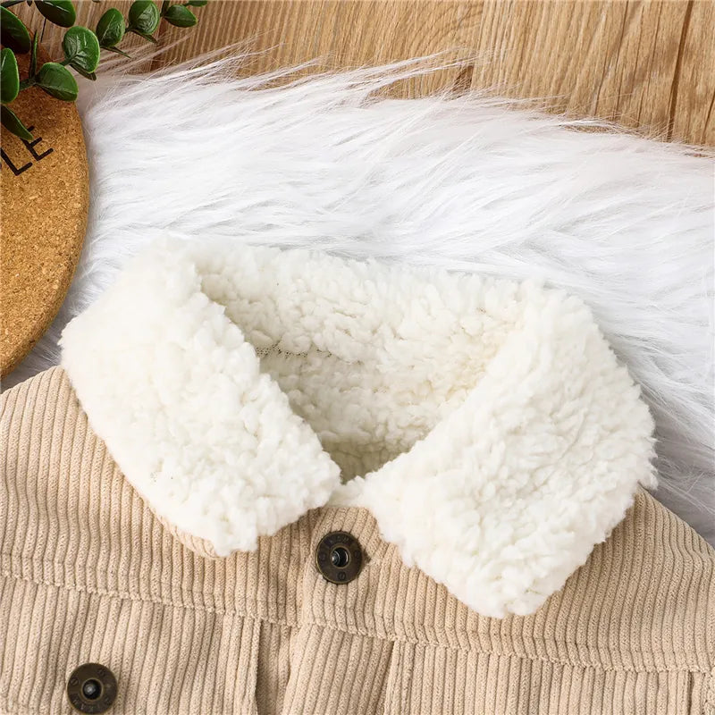 Toddler Boys Girls Autumn Winter Coat Beige Long Sleeve Lapel Button Down Plush Jacket Outerwear Baby Clothes