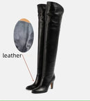 Simple and High Heels Over The Knee Sleeve Leather Boots Women's Large Round Knight Boots