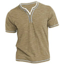 Men's Plain Henley Shirt Round Neck T-shirt Summer Comfortable Cotton Short Sleeve Casual Street Wear Sports Top Basic