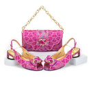 Rhinestone Decoration Peep Toe Low Heels Lady Shoes and Bag Set for Party Wedding Crystal Pumps