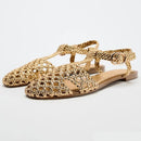 Hand-woven Sandals Women Hollow Toe Flat Casual Sandals  Summer Beach Vacation Sandals