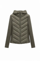 Autumn Winter Women's Elegant Patchwork Hooded Air Cotton Jackets Lady Slim Fit Parkas Coats