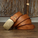 3.7CM Pure Genuine Leather Belts for Men Strap Male Brass Buckle Fancy Jeans Luxury