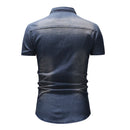 Summer Men Denim Shirt Casual Mens Short Sleeve Shirts Male Tops