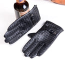 Men's Leather Winter Warm Formal Woven Design Classical Driving Riding Touch Screen Short Gloves