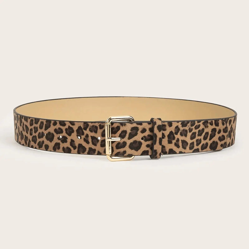 Simple Pin Buckle Leopard Belt Versatile Jeans Dress