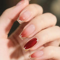 24pcs Red Press-On Nails in Solid & Gradient Finish with Gold Glitter Border