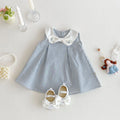 Girls' Striped Dress Summer Baby Bow Embroidered Vest Skirt Children's Doll Collar Skirt