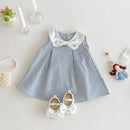 Girls' Striped Dress Summer Baby Bow Embroidered Vest Skirt Children's Doll Collar Skirt