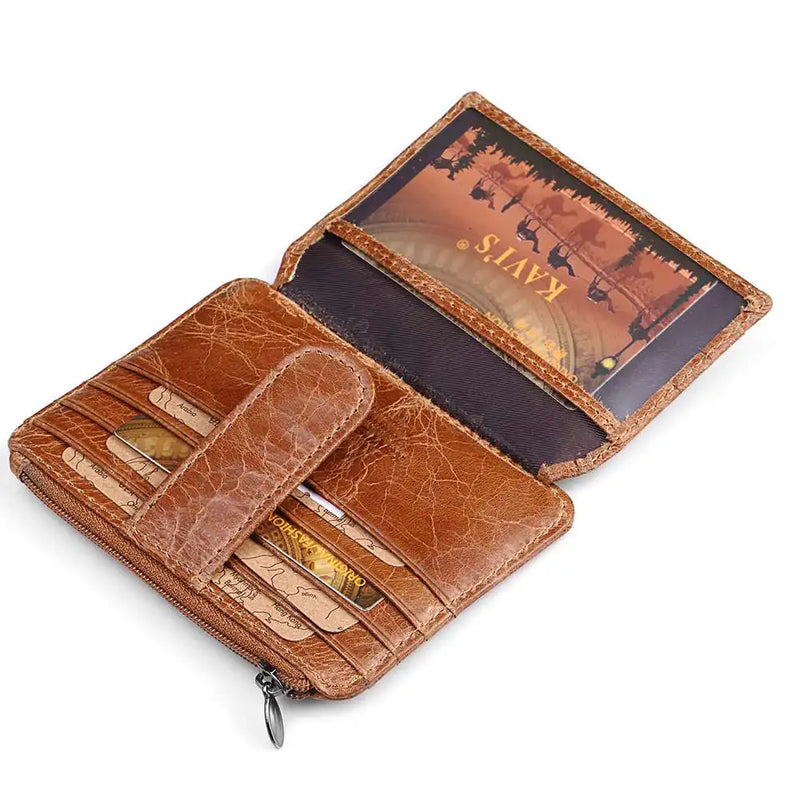 Genuine Leather Mini Card Holder Small Light Women's Wallets Purse Travel ID Credit Cardholder