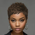 Density 4Inch Pixie Cut Curly Wave Human Hair Wig for Women Wig for Daily Wear and Party