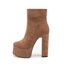 Women Platform Boots Ultra Elegant Shoes European Ankle Boots Side Zip American Ladies Shoes Flock Boots