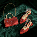 Shoes and Bag Ladies Heel Decoration Pure Elegant Flower Wedding Shoes and Bag Full Rhinestone Handbag