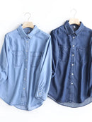 Denim Shirt Women's Spring Summer Soft Jeans Outer Wear Pocket Blouses Drape Thin Coat Tops
