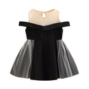 Summer Children Off Shoulder Short Sleeve Lace Patchwork Dress For Little Kids Baby Girls