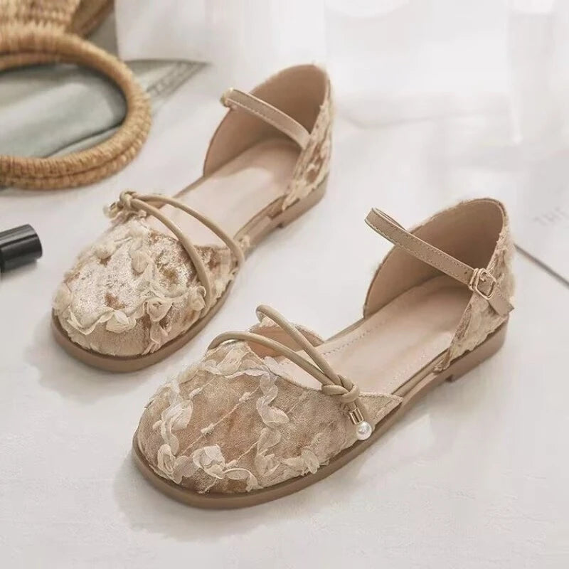 Sandals Summer hallow Mouth Fabric Soft Sole Anti-slip Wear-resistant Flat Shoes