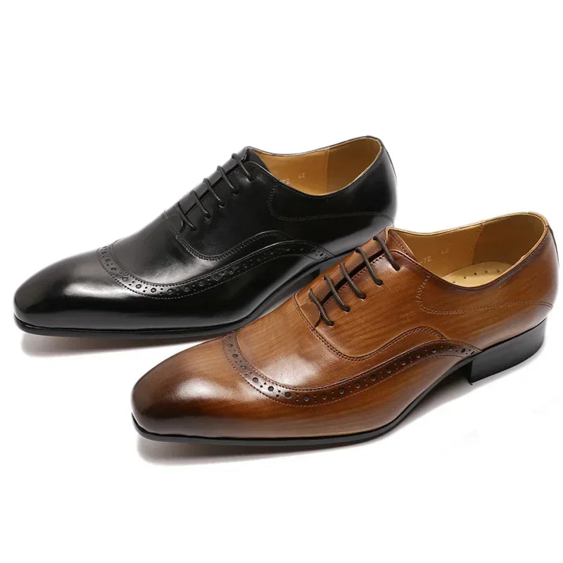 Men Luxury Genuine Leather Oxford Shoes Dress Brogues Formal Laced Footwear