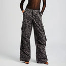 Spliced Pockets Casual Floor Length Trousers For Women Wide Leg Pants Female