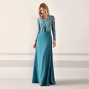 Bride Dresses Blue Scoop Neck Sleeveless Beading Floor-Length 2 Pieces Evening Gowns