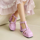 T-Strap Metal Square Buckle Narrow Hollowed Out Women Sandals Platform Heel Sandals