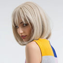 Short Bob Platinum Blonde Wig with Bangs Natural Straight Blonde Wig