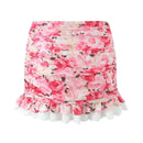 Hem Slit Draped Floral Print Ruffled Skirt For Women Beach Party Holiday Summer Mini Skirts