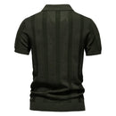 Men Striped Mesh Polo Shirt Breathable Knit Casual Top