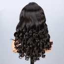 Long, dark brown to near-black wavy wig with loose curls, shown from the back on a mannequin head against a light gray background. The brand name 'Obroi ' is visible in the top left corner.