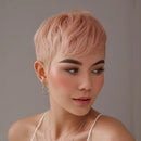 Pink Short Straight Pixie Bob Hair Wig for Women in Coral Pink Glueless Layered Pixie Human Hair