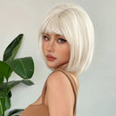 Blonde Bangs Wig Human Hair Fringe Bob Wig with Bangs Silky Straight Short Lace Frontal Wig