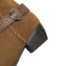Leather Western Boots Pointed Toe Buckle Block Heels Winter Knee High Boots Handmade Ladies Shoes