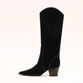 Black knee-high boot on a white background, Obroi