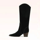 Black knee-high boot on a white background, Obroi