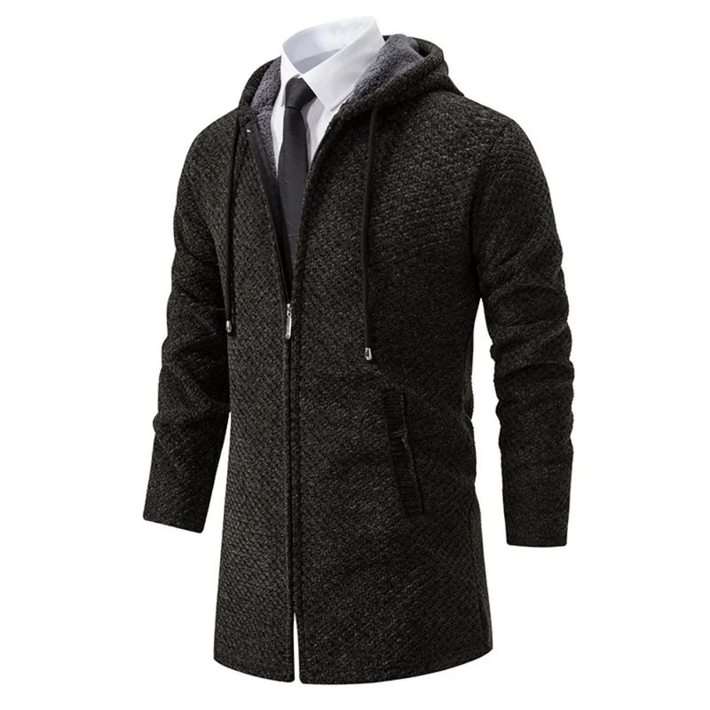 Mid length knitted cardigan men's sweater jacket loose fitting casual plush and thickened sweater outerwear
