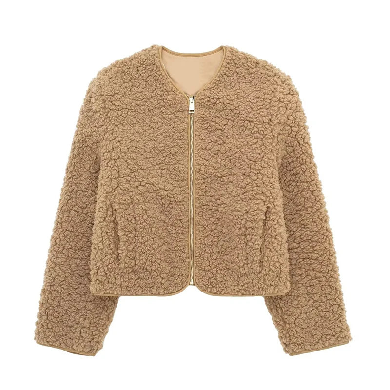 Wool Cropped Jackets for Women Coats Zip Soft Jacket Woman Casual Coat Women Autumn Outerwears