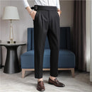 Luxury Men High-Rise Dress Pants Stripe with Pleats & Naples Tailoring