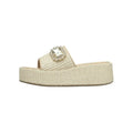 Summer Platform Sandals Ladies Outdoor Crystal Square Buckles Sand Color Raffia Wedge Sandal for Women