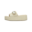 Summer Platform Sandals Ladies Outdoor Crystal Square Buckles Sand Color Raffia Wedge Sandal for Women
