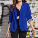 Autumn Women Blazer Lapel Pockets Roll-up Sleeve Striped Patchwork Cuffs Single Button Solid Temperament Lady Suit Coat