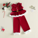 0-4Y Lovely Baby Girls Christmas Clothes Sets Outfit Sleeveless Velvet Tops with Pants