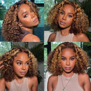 13x4 Lace Front Bob Wigs Deep Wave Human Hair Lace Frontal Wig 180 Density Curly 16Inch Preplucked