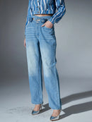 Chic Patchwork Appliques Jeans For Women High Waist Spliced Pockets Straight Trousers Female
