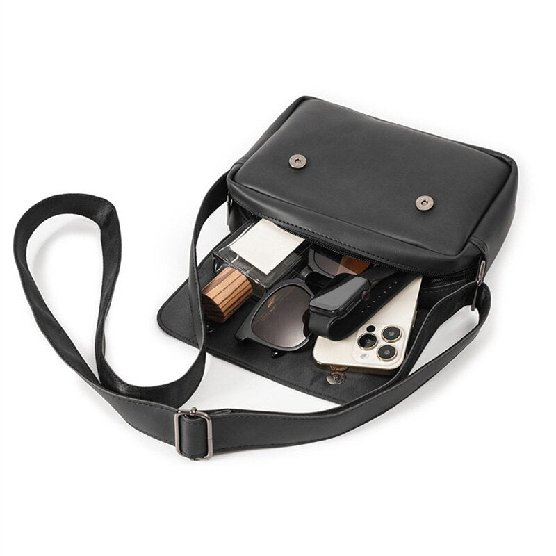 Vintage Solid Crossbody Bags Luxury Leather Waterproof Handbag New Multifunction Single Shoulder Bags For Male