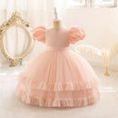 Elegant Girl Dresses Puff Sleeve Kid's Christmas Party Gown Children's Princess Layered Frocks 2 to 8 10 Years