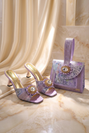 Lilac Ladies Shoes and Bag SetSparkly Crystal Rhinestone Square Toe Stiletto Women Heels
