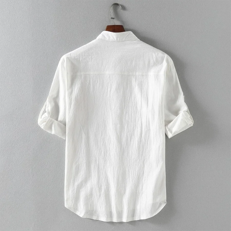 Men's Spring Stand Collar Shirt Linen Solid Casual Shirts