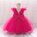 Flying Sleeve Bow Baby Girls Party Dress Toddler Birthday Wedding Princess Dresses for Girl Bridemaids